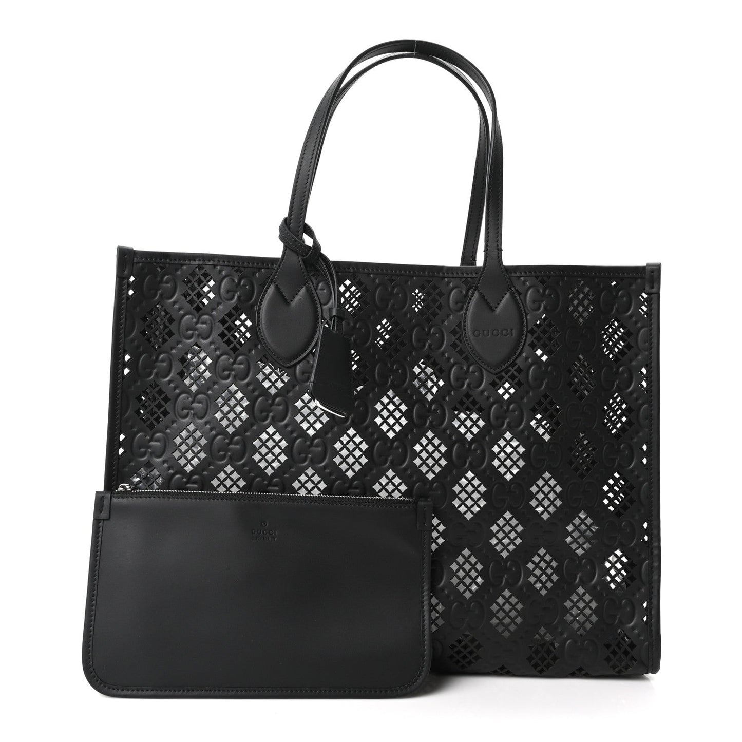 Calfskin GG Monogram Diamond Cut Medium Ophidia Tote Bag Black