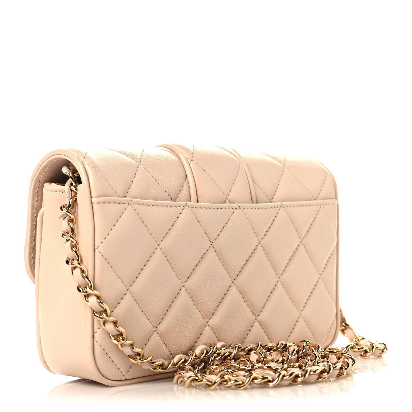 Lambskin Quilted Tab Mini Flap Beige