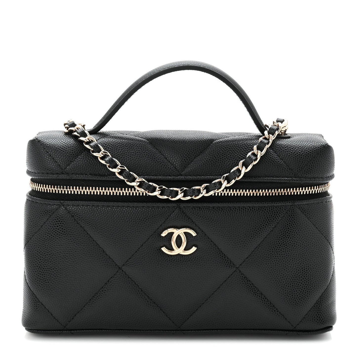 Caviar Quilted Top Handle Slim Vanity With Chain Black