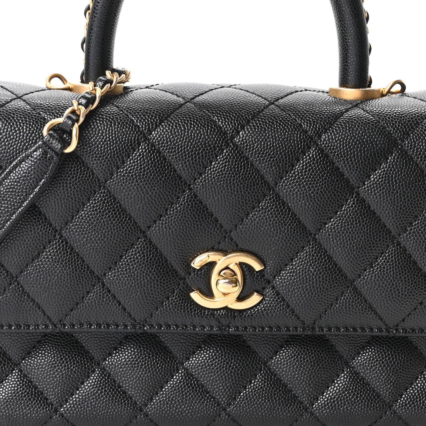 Caviar Quilted Mini Coco Chain Handle Flap Black