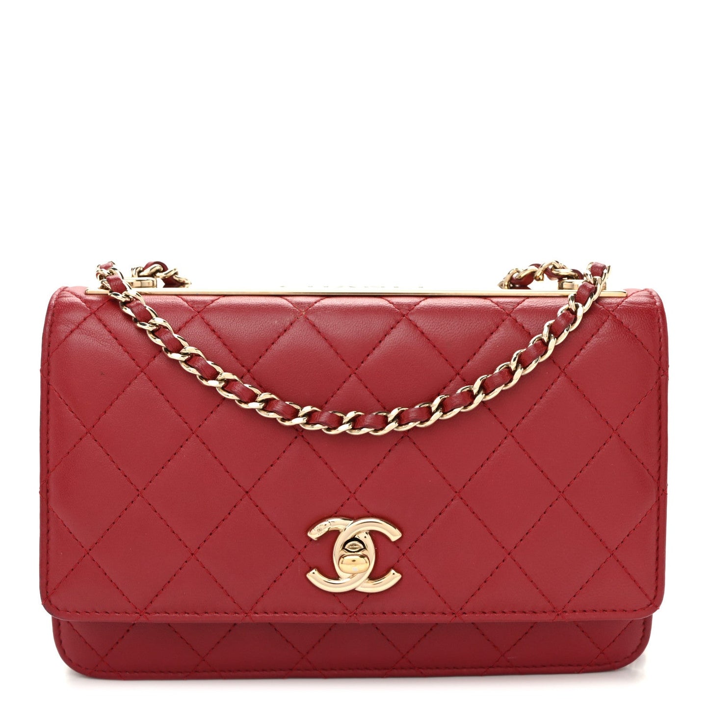 Lambskin Quilted Trendy CC Wallet On Chain WOC Red