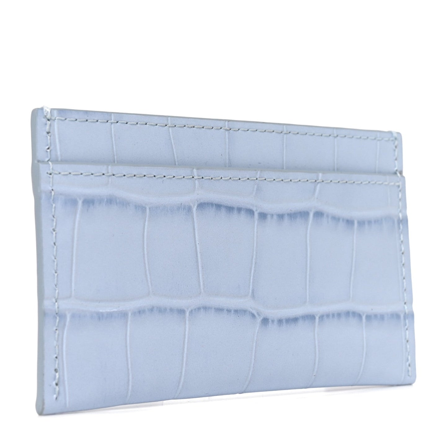 Calfskin Crocodile Embossed Crococo Card Holder Light Blue
