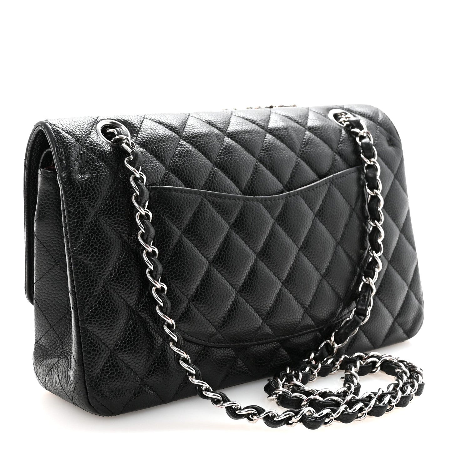 Caviar Quilted Medium Double Flap Black