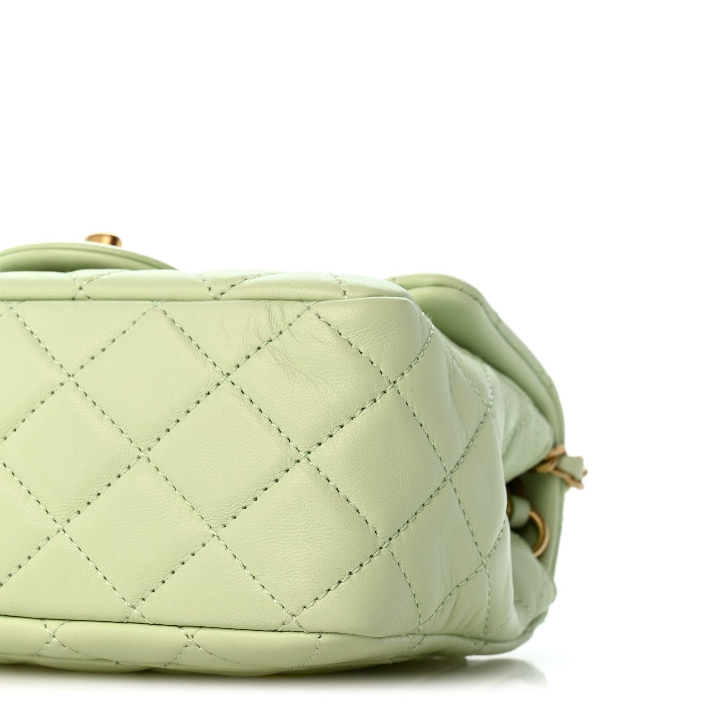 Lambskin Quilted Mini Pearl Crush Flap Light Green