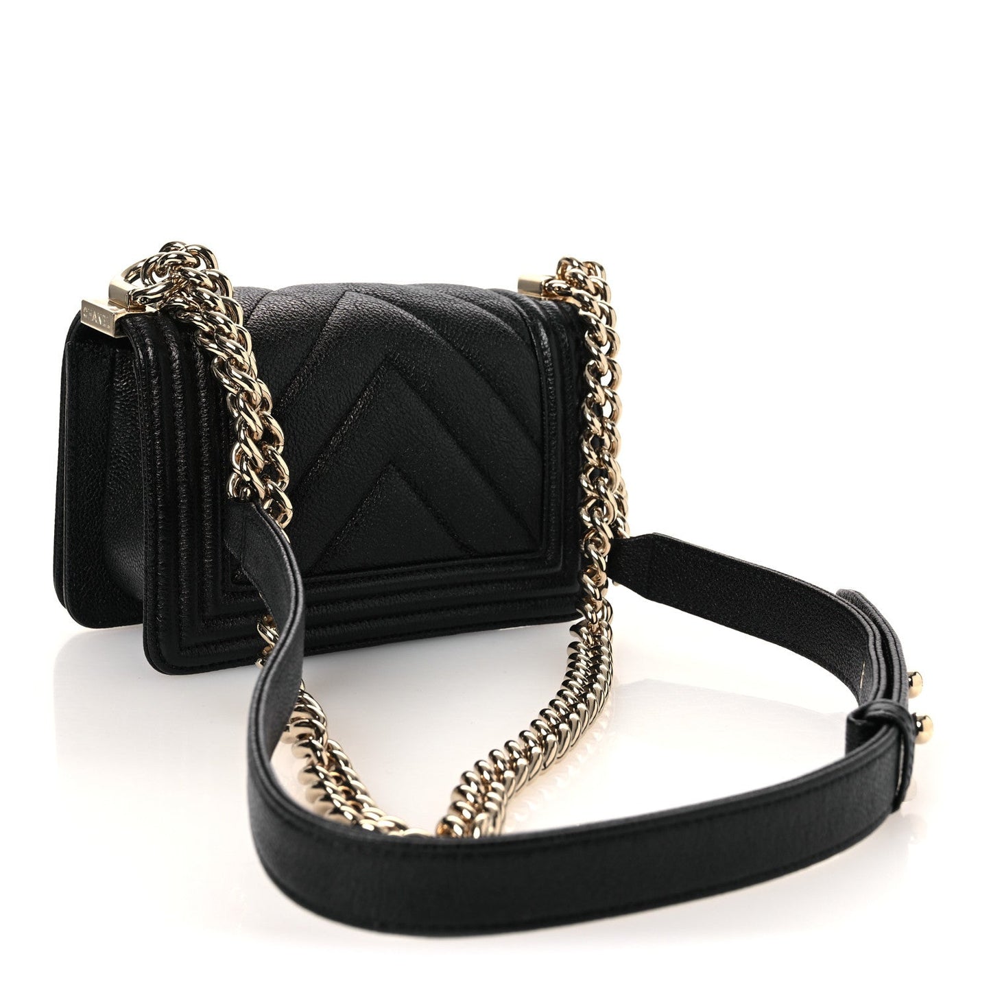 Caviar Chevron Quilted Mini Boy Flap Black Black