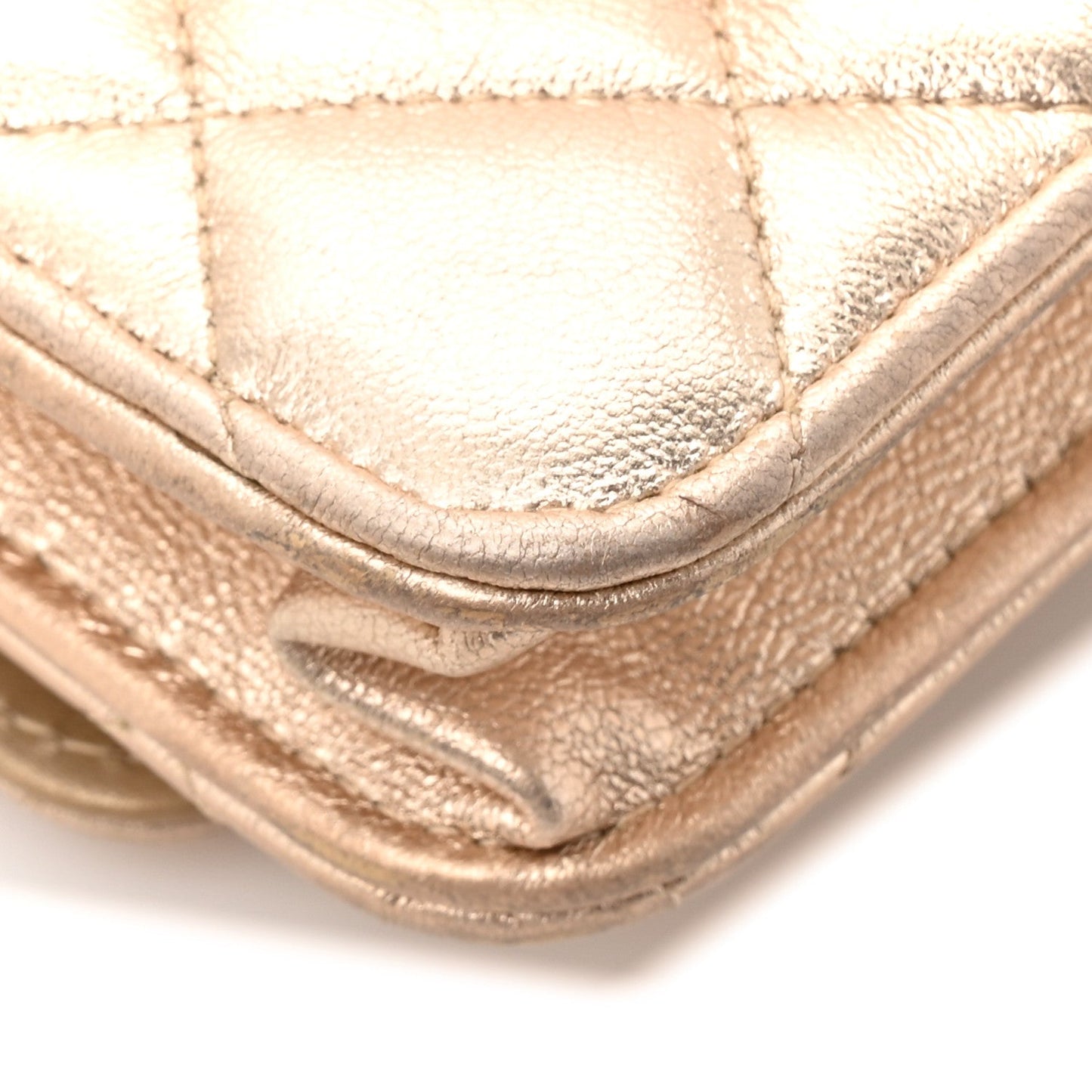Metallic Lambskin Quilted Wallet On Chain WOC Gold Black