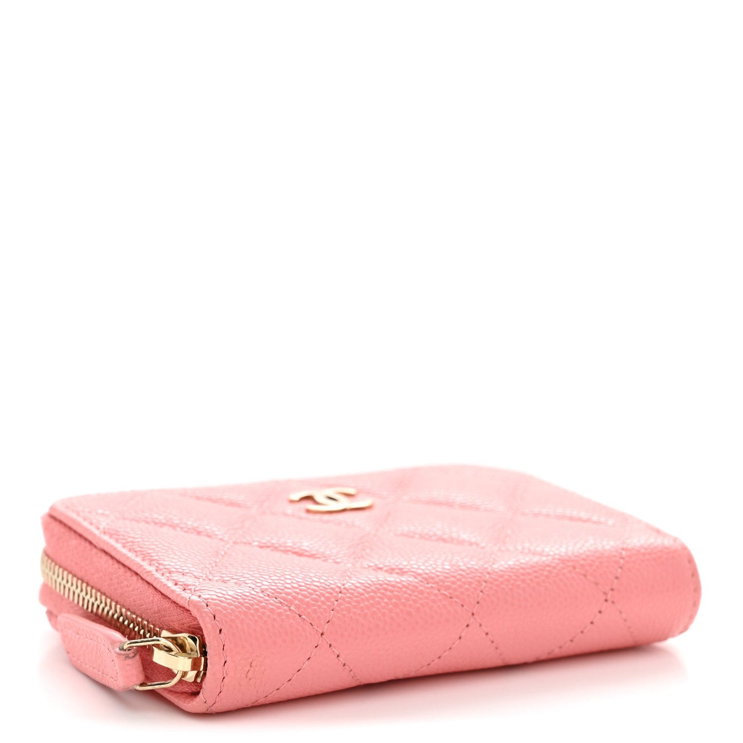 Caviar Quilted Zip Coin Purse Pink