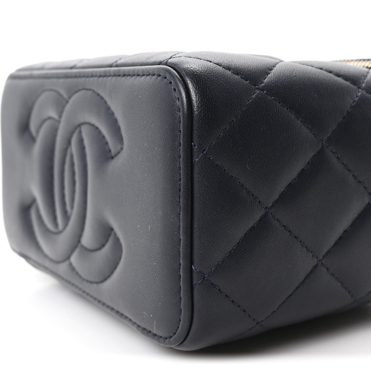 Lambskin Quilted Pick Me Up Vanity Case Navy