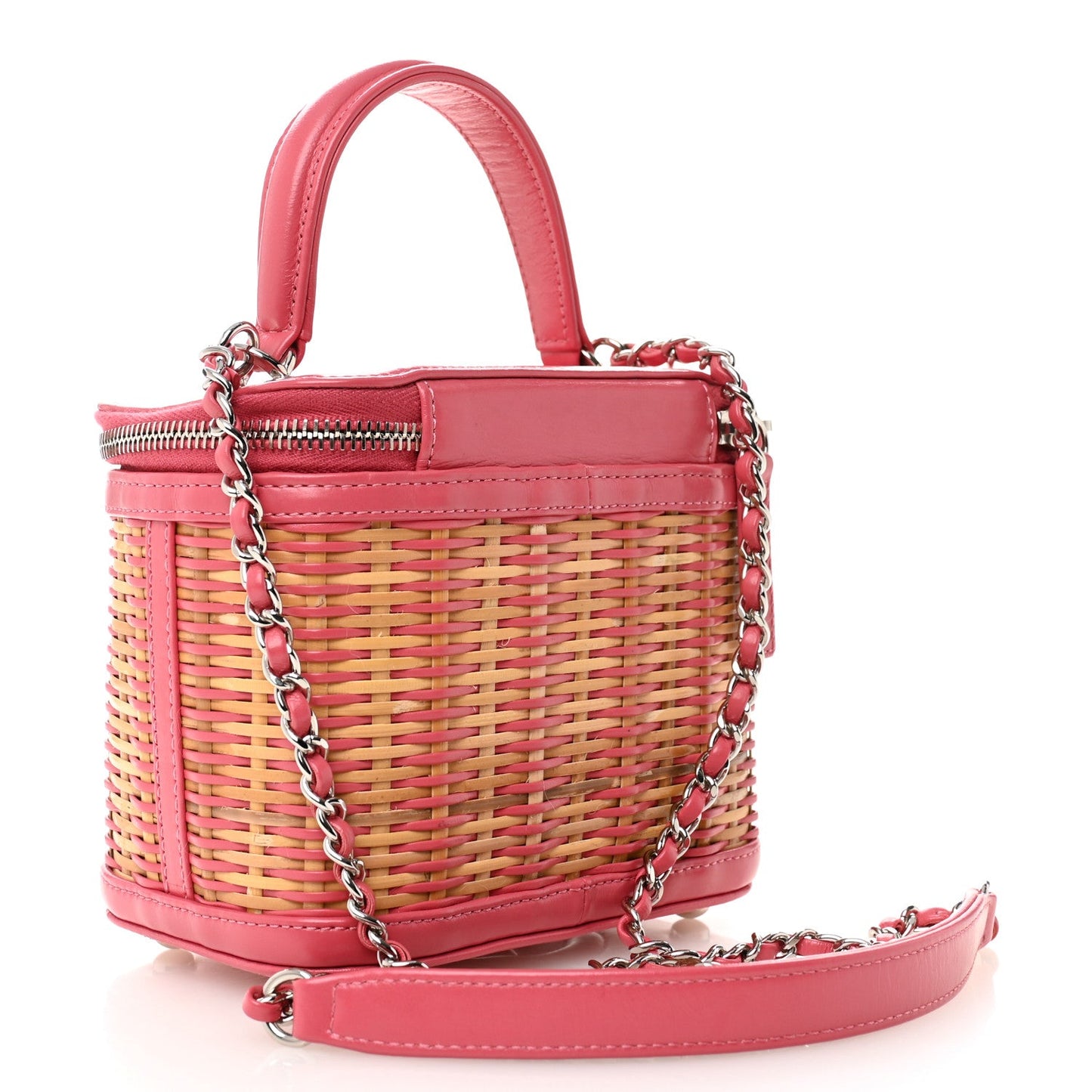 Calfskin Raffia Small Take Away Vanity Case Bag Pink Beige