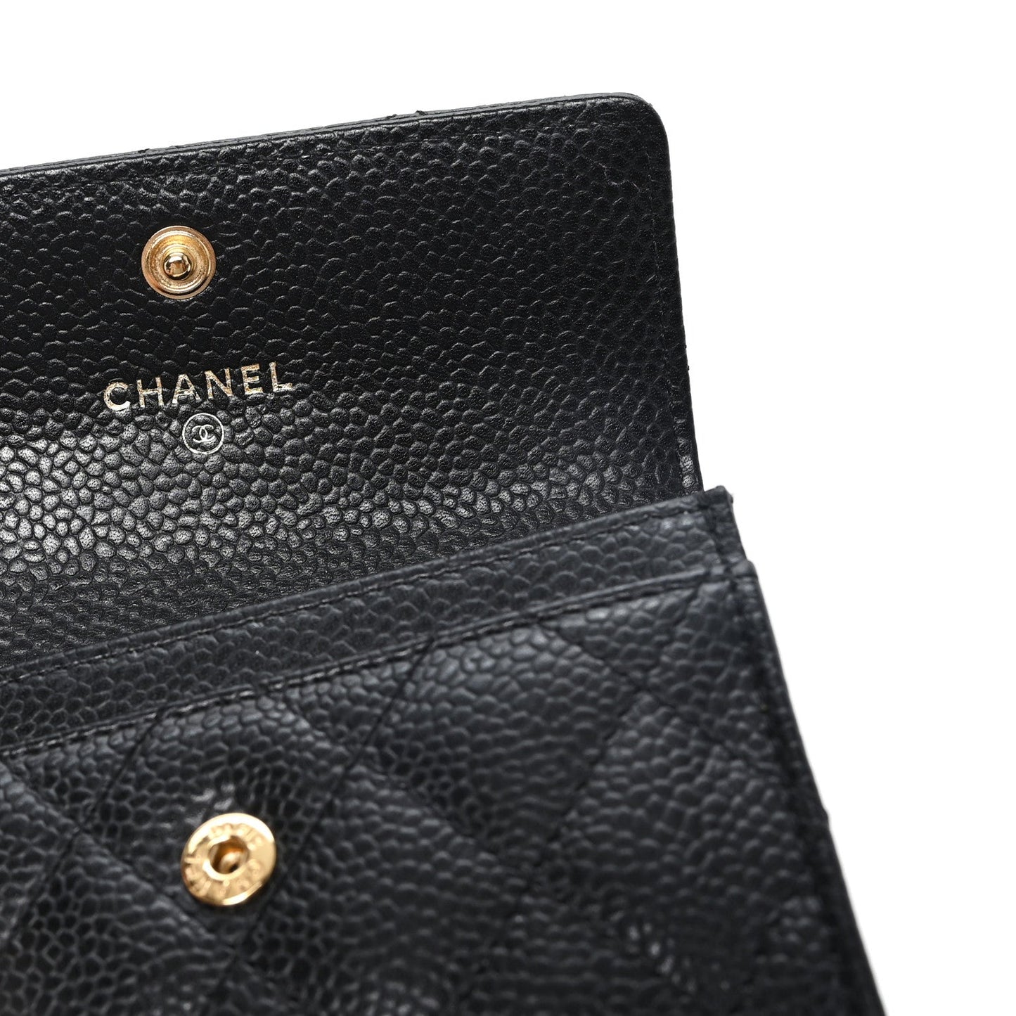 Caviar Quilted Flap Card Holder Wallet Black
