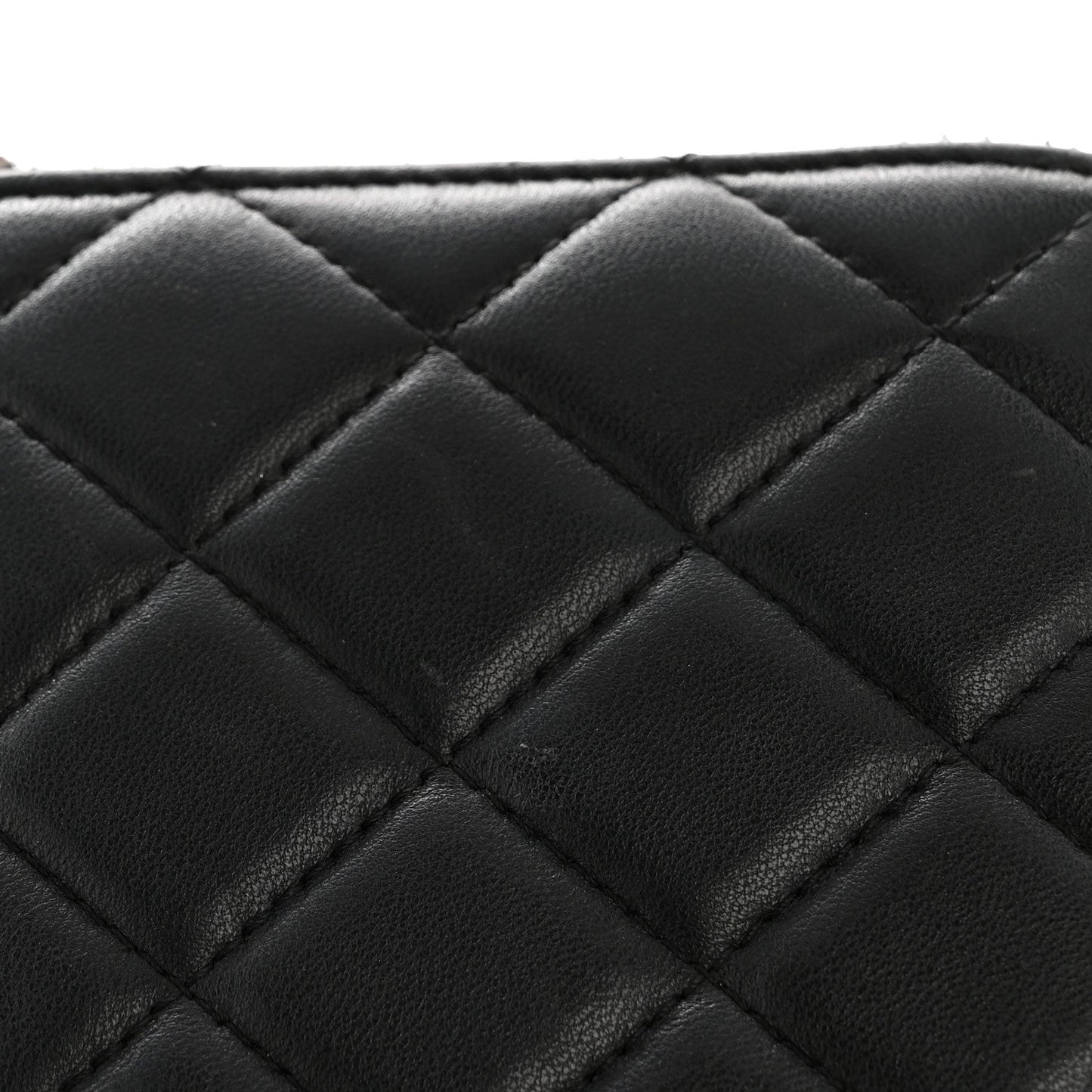 Lambskin Quilted Large Gusset Zip Around Wallet Black