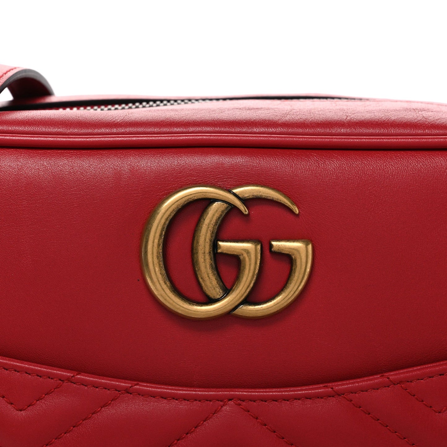 Calfskin Matelasse Medium GG Marmont Chain Shoulder Bag Hibiscus Red