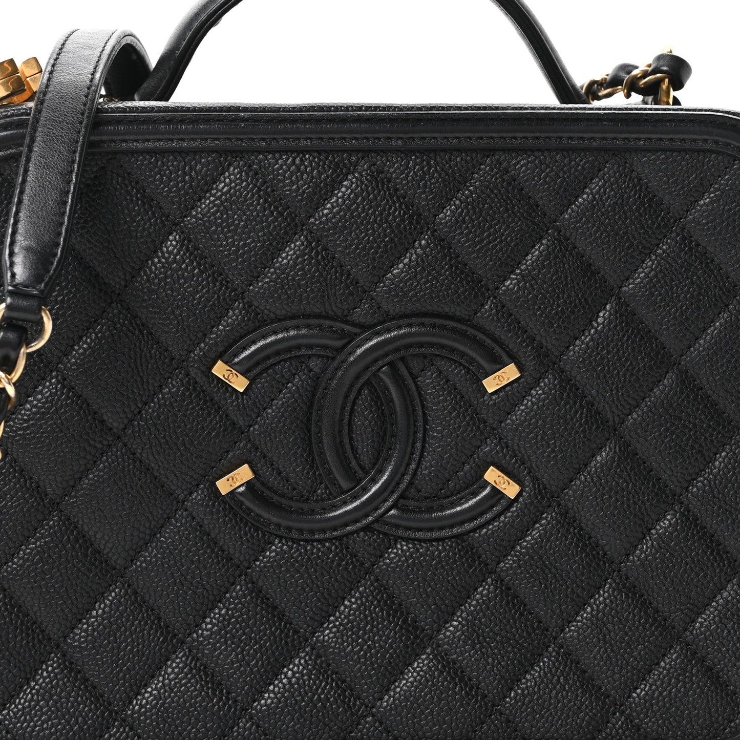 Caviar Quilted Large CC Filigree Vanity Case Black