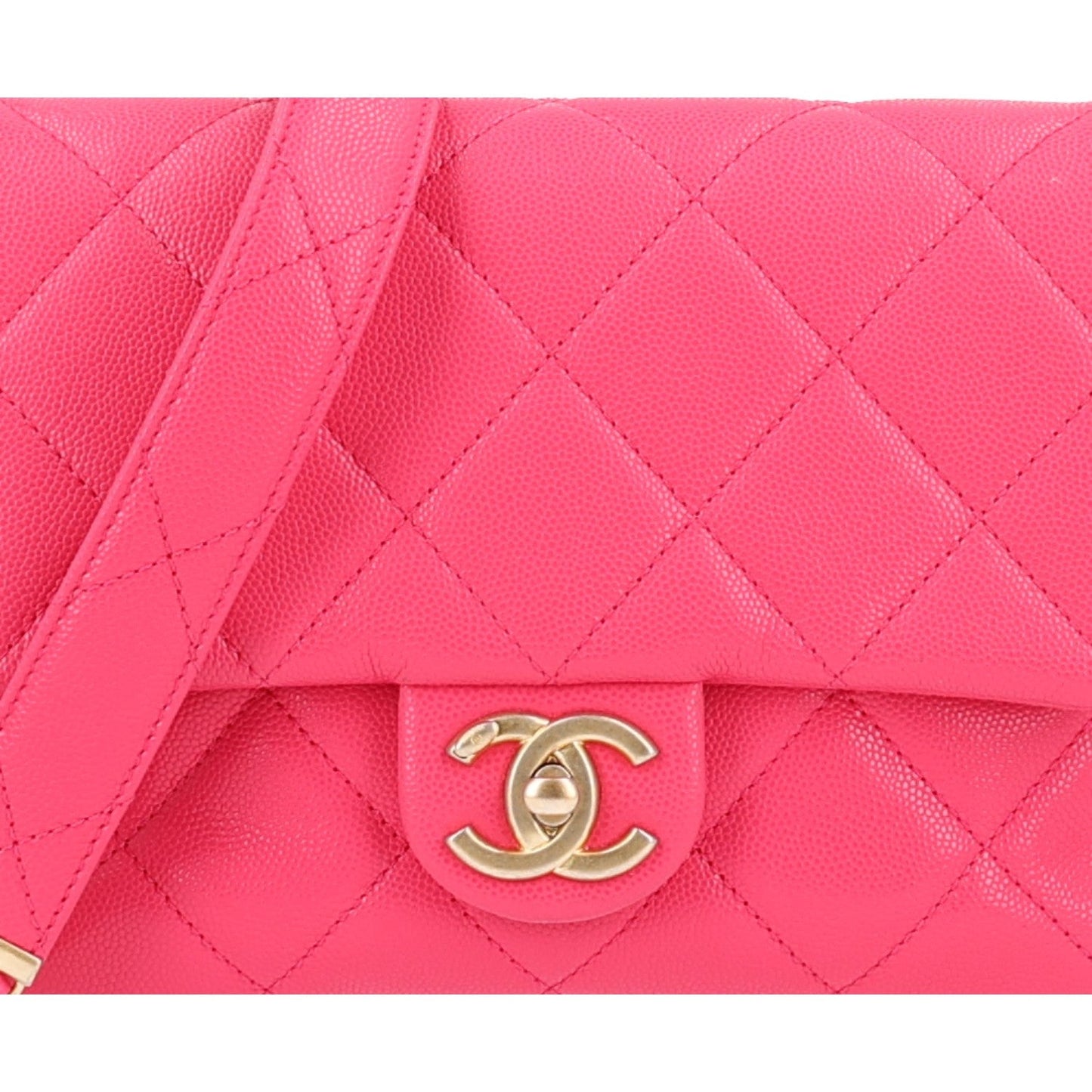 Shiny Caviar Quilted Chain Sunset Mini Flap Pink