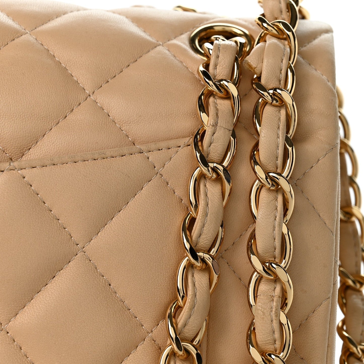 Lambskin Quilted Jumbo Double Flap Light Beige