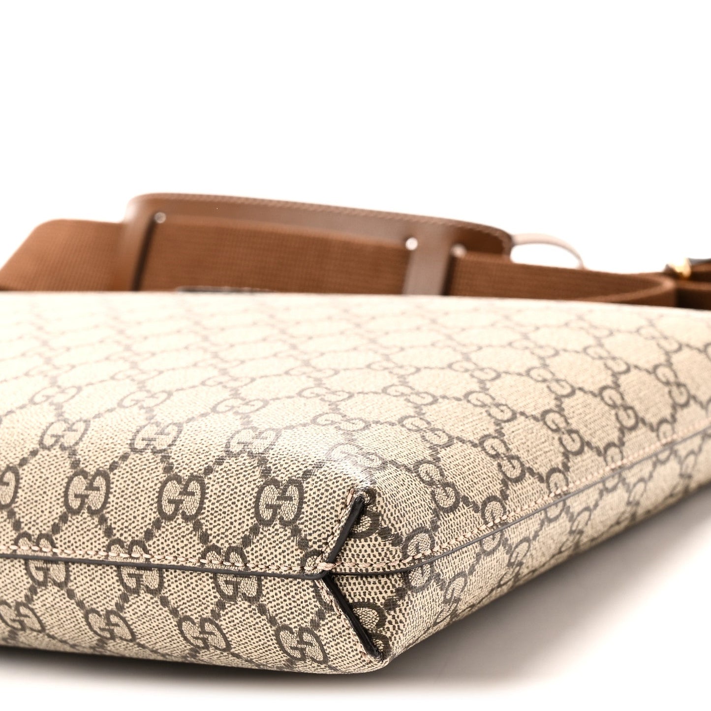 GG Supreme Monogram Azalea Calfskin Retro Interlocking G Wristlet Messenger Bag Beige Ebony Brown Sugar