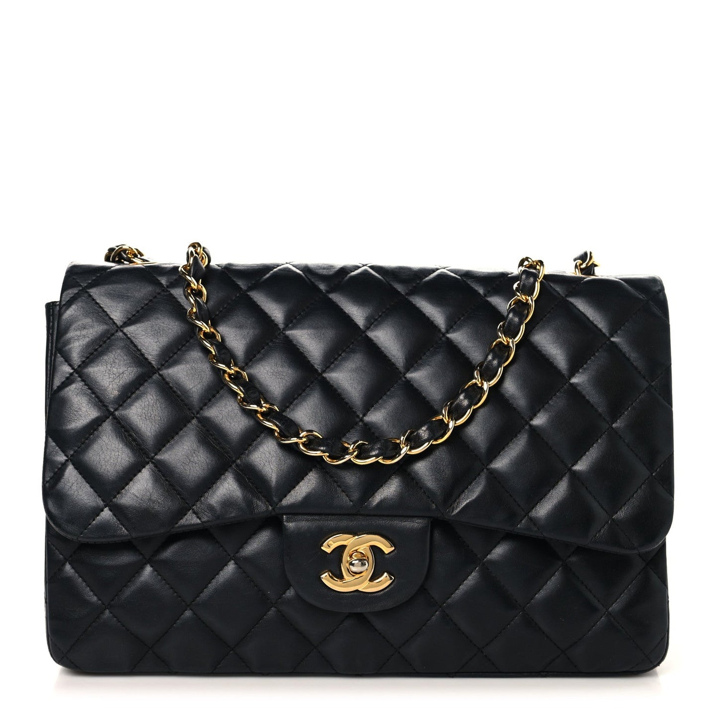 Lambskin Quilted Jumbo Double Flap Black