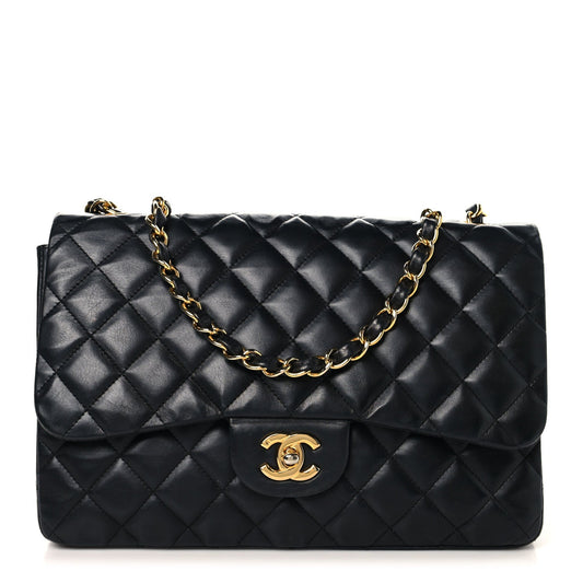 Lambskin Quilted Jumbo Double Flap Black