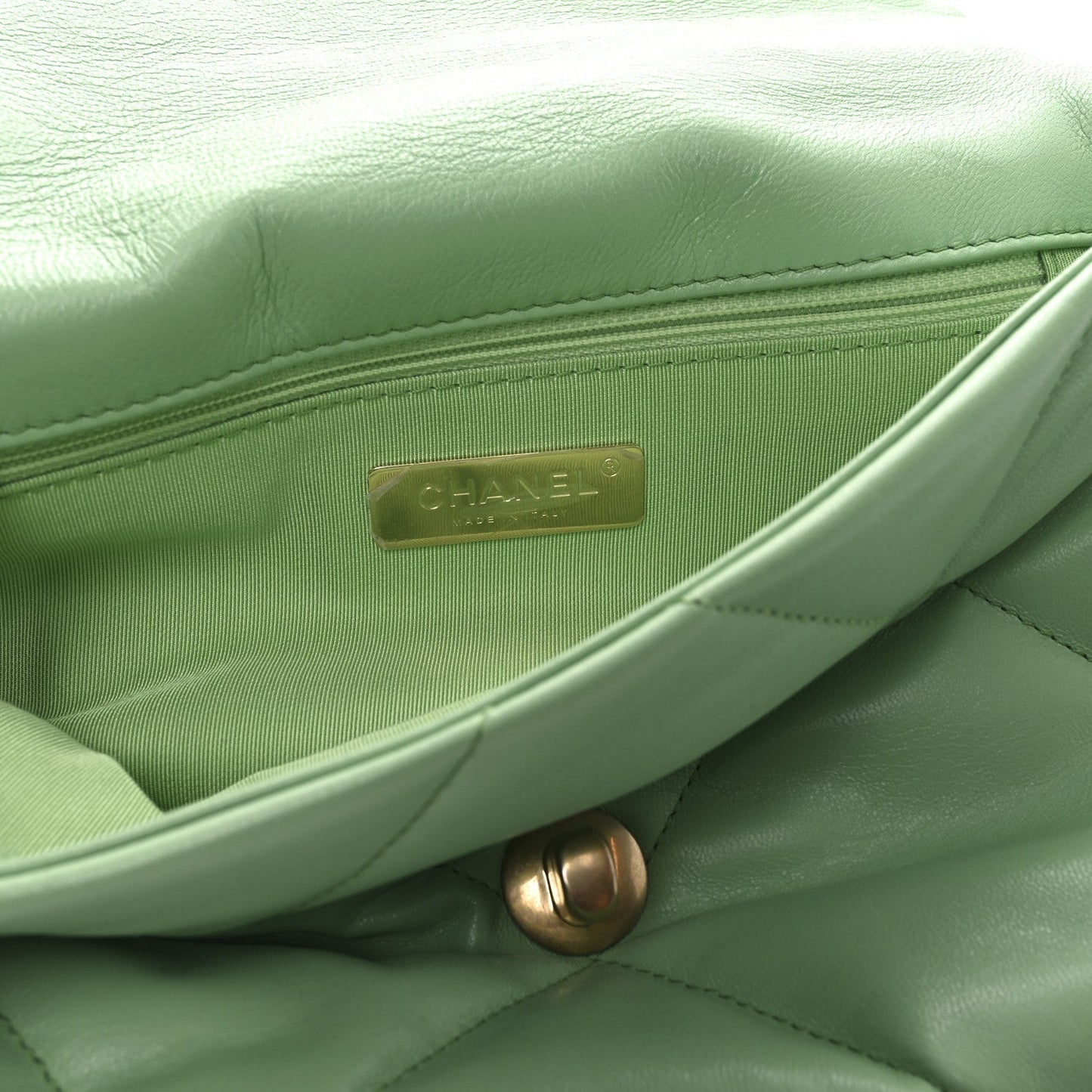 Goatskin Quilted Medium Chanel 19 Flap Light Green