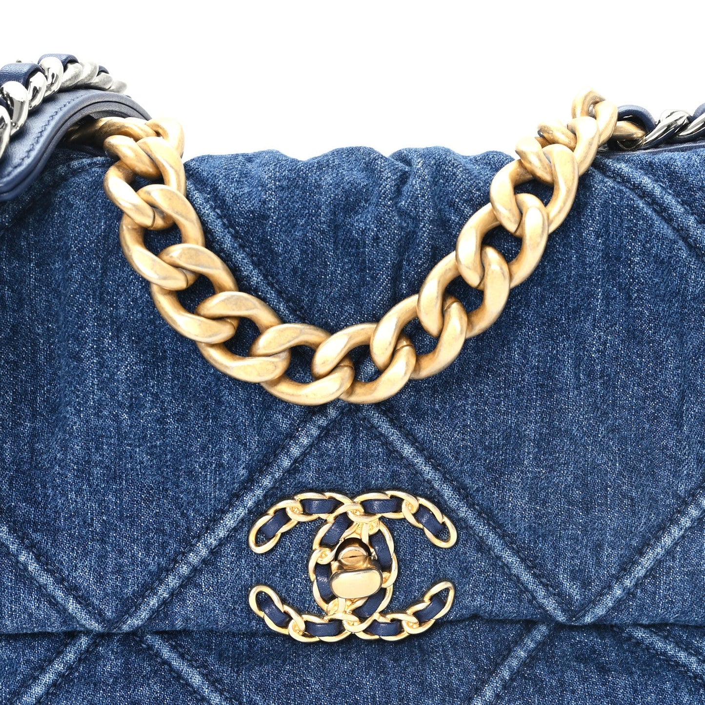 Denim Quilted Medium Chanel 19 Flap Blue
