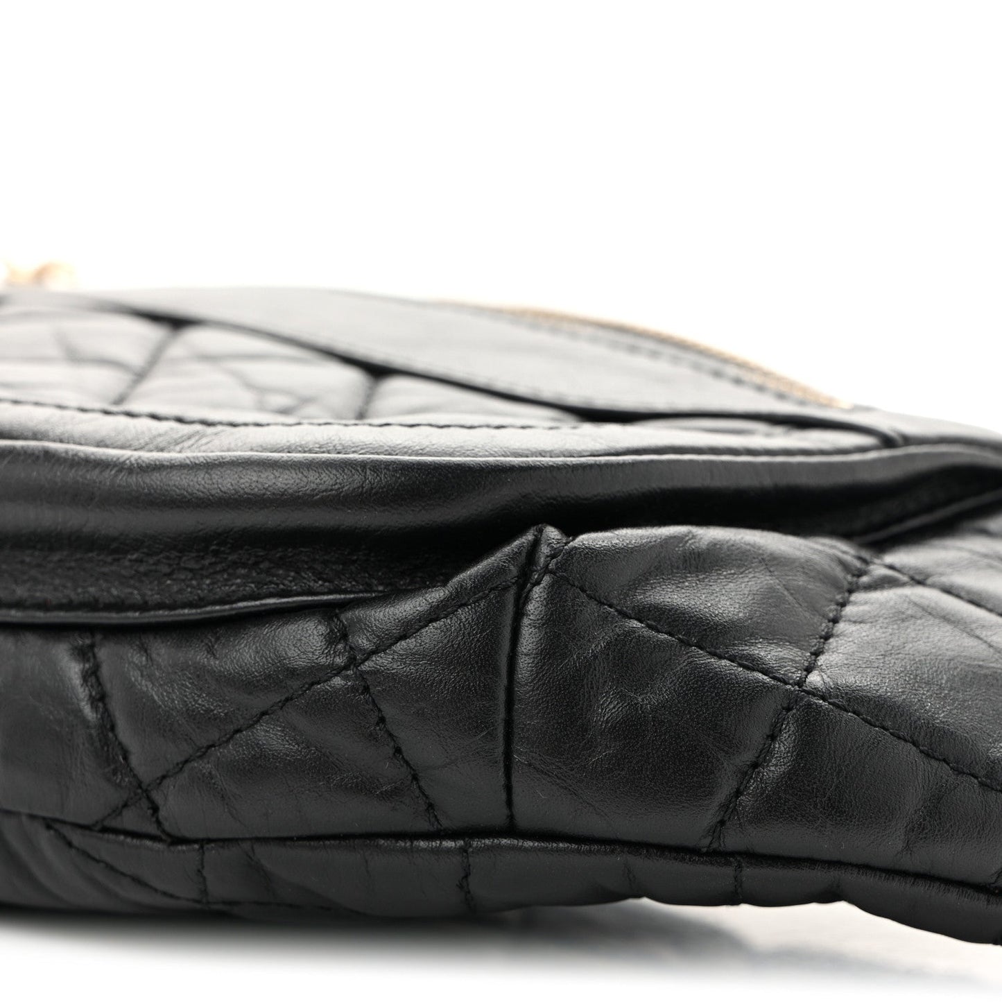 Aged Calfskin Quilted Waist Bag With Coin Purse Black