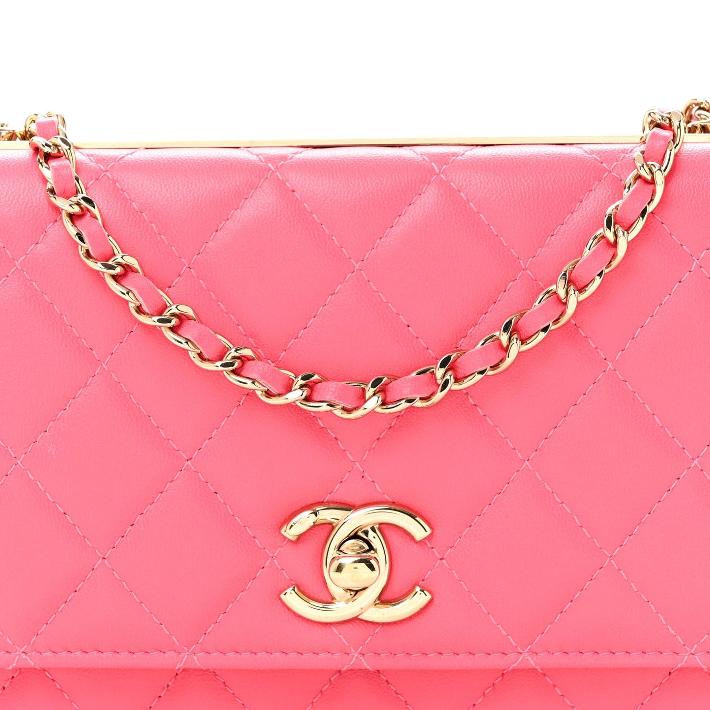 Lambskin Quilted Trendy CC Wallet On Chain WOC Pink