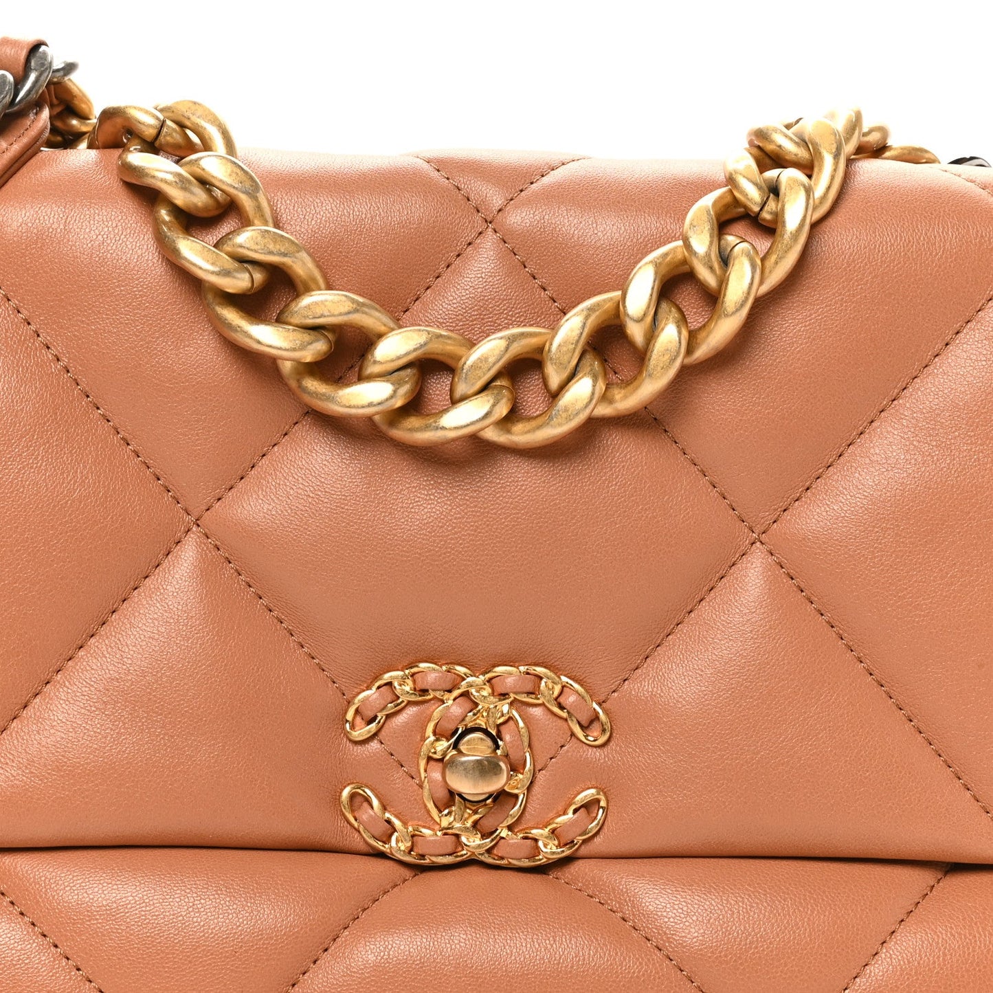 Lambskin Quilted Large Chanel 19 Flap Brown