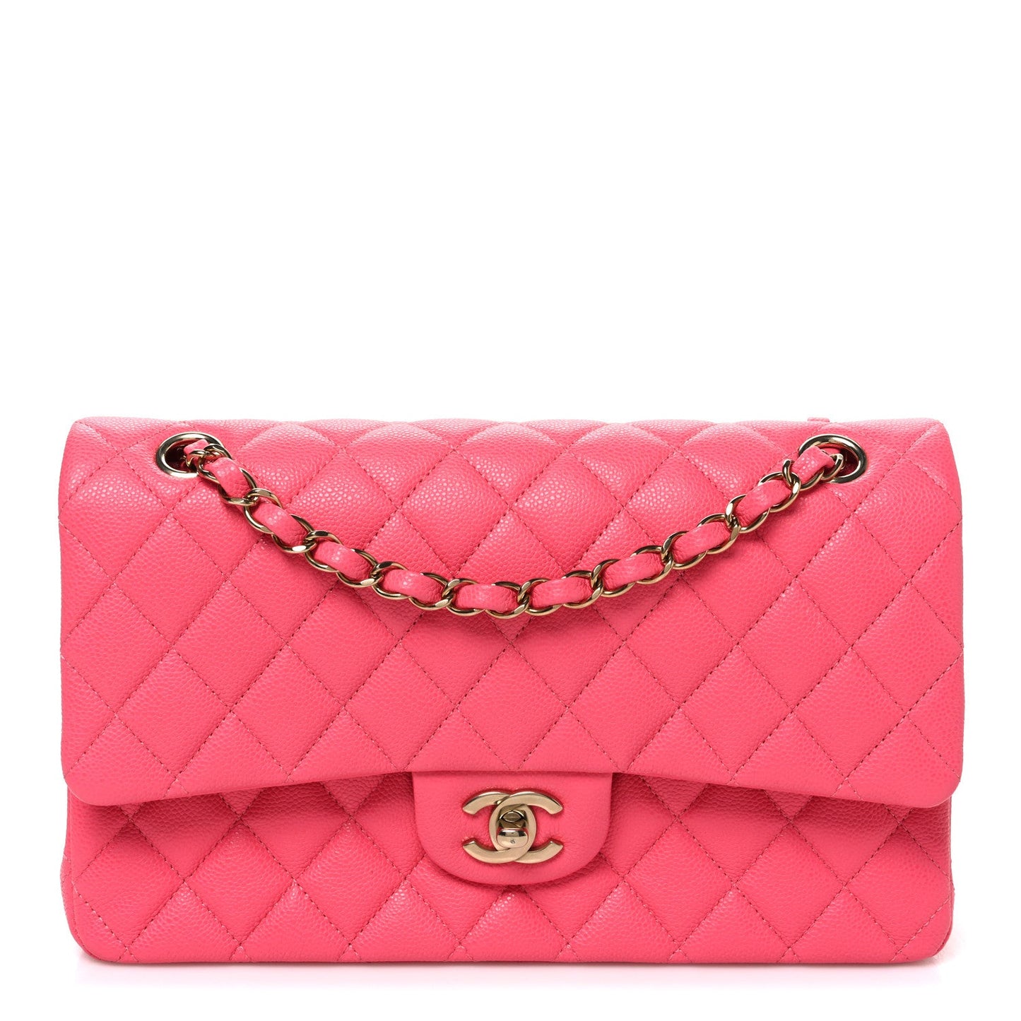 Caviar Quilted Medium Double Flap Pink