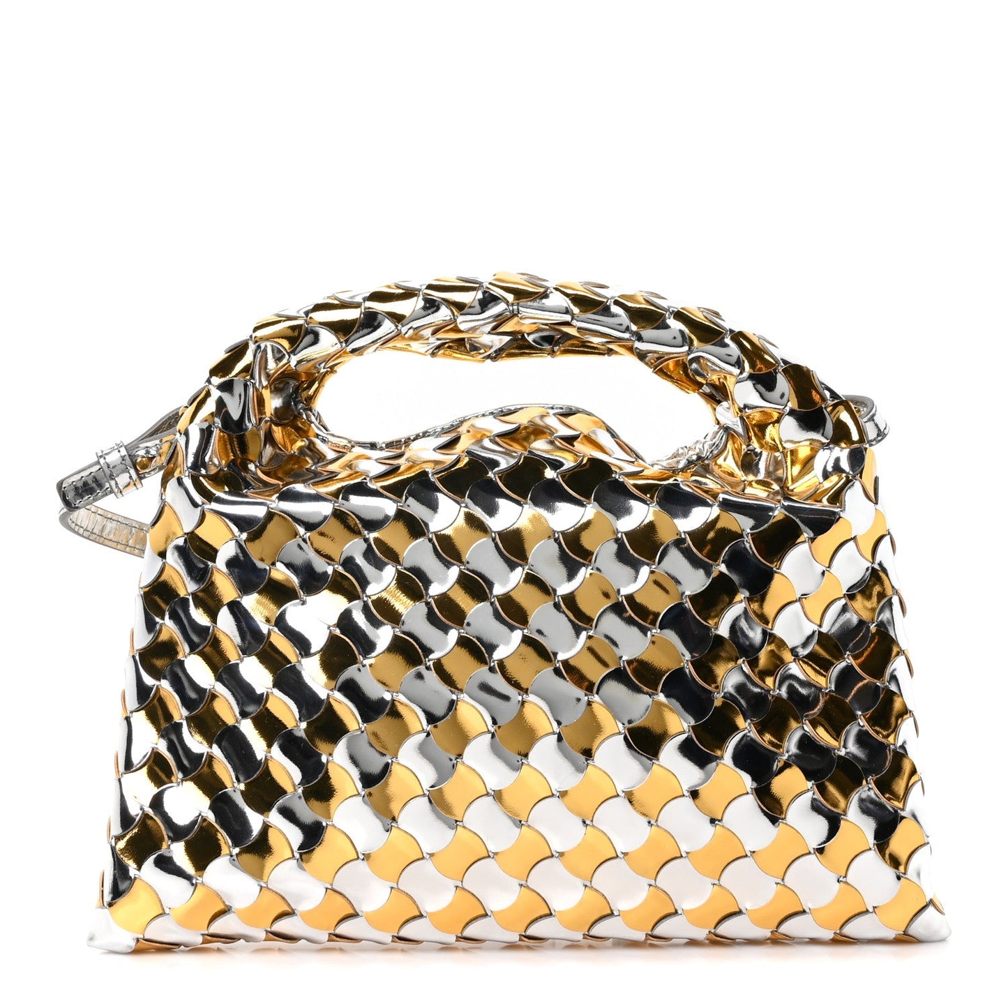 Metallic Lambskin Intrecciato Mini Hop Silver Gold