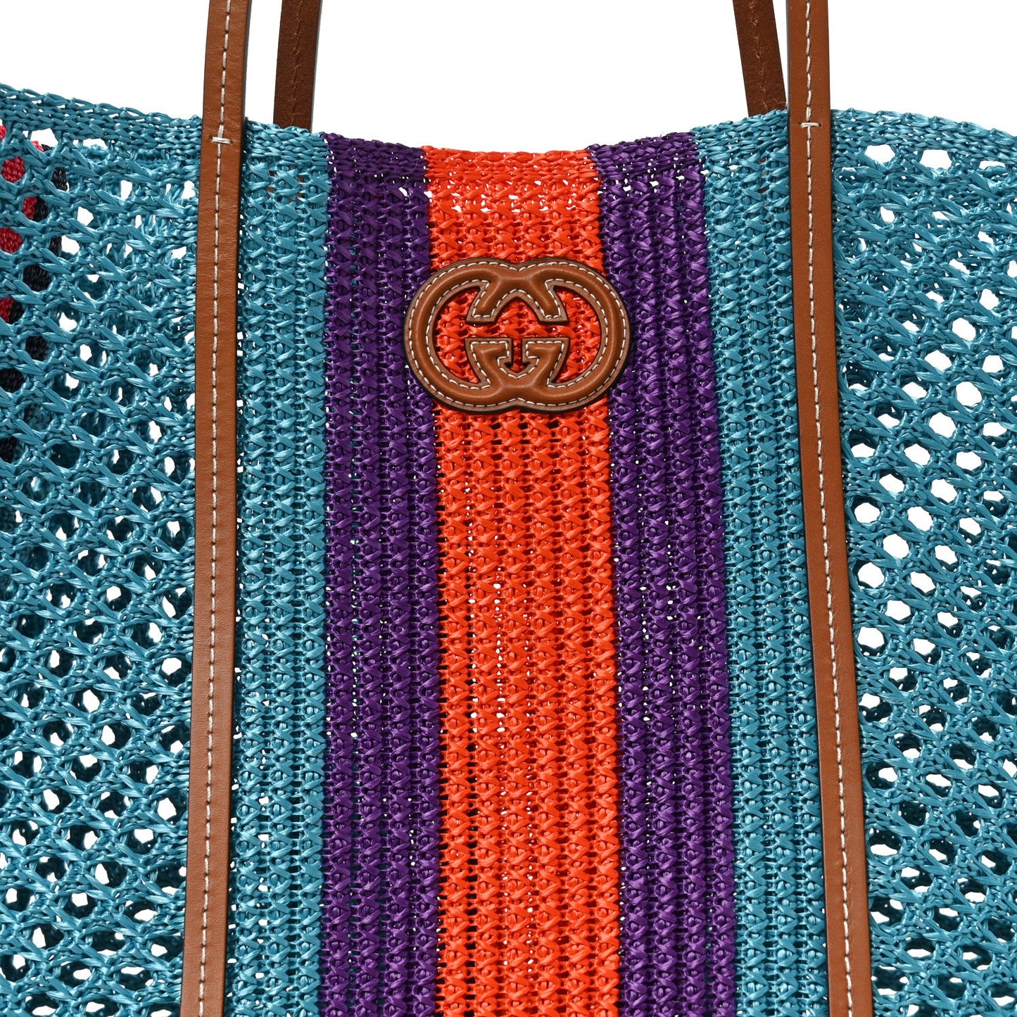 Raffia Web Woven Interlocking G Tote Blue Multicolor