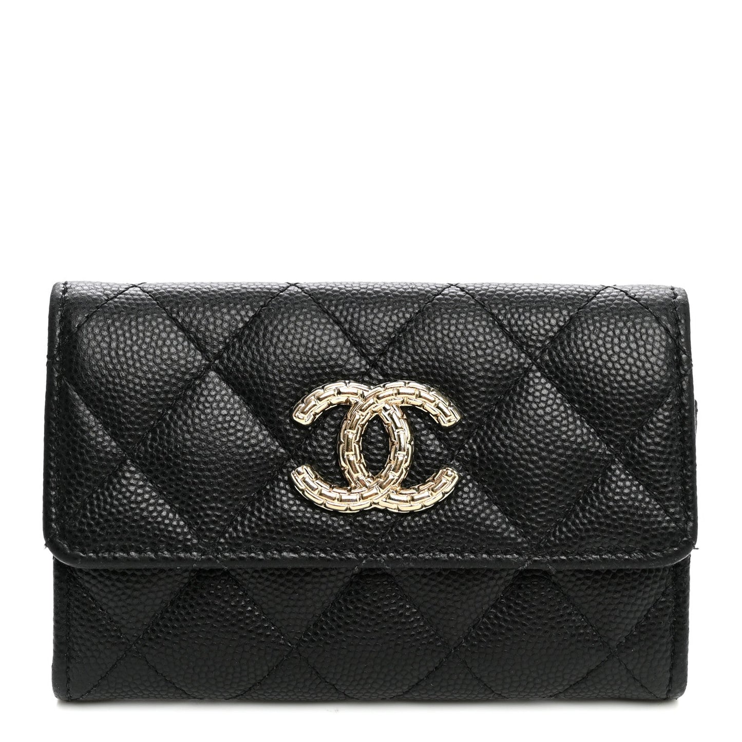 Caviar Quilted Textured CC Flap Card Holder Black