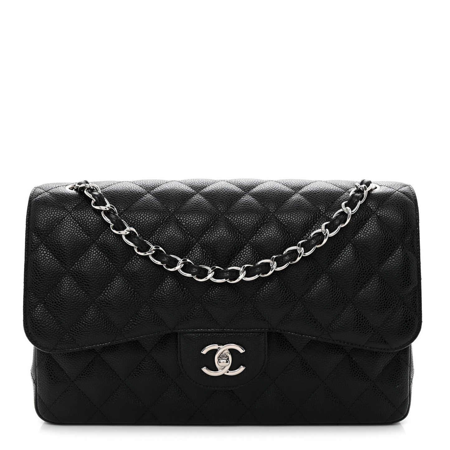 Caviar Quilted Jumbo Double Flap Black