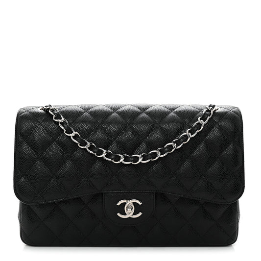Caviar Quilted Jumbo Double Flap Black