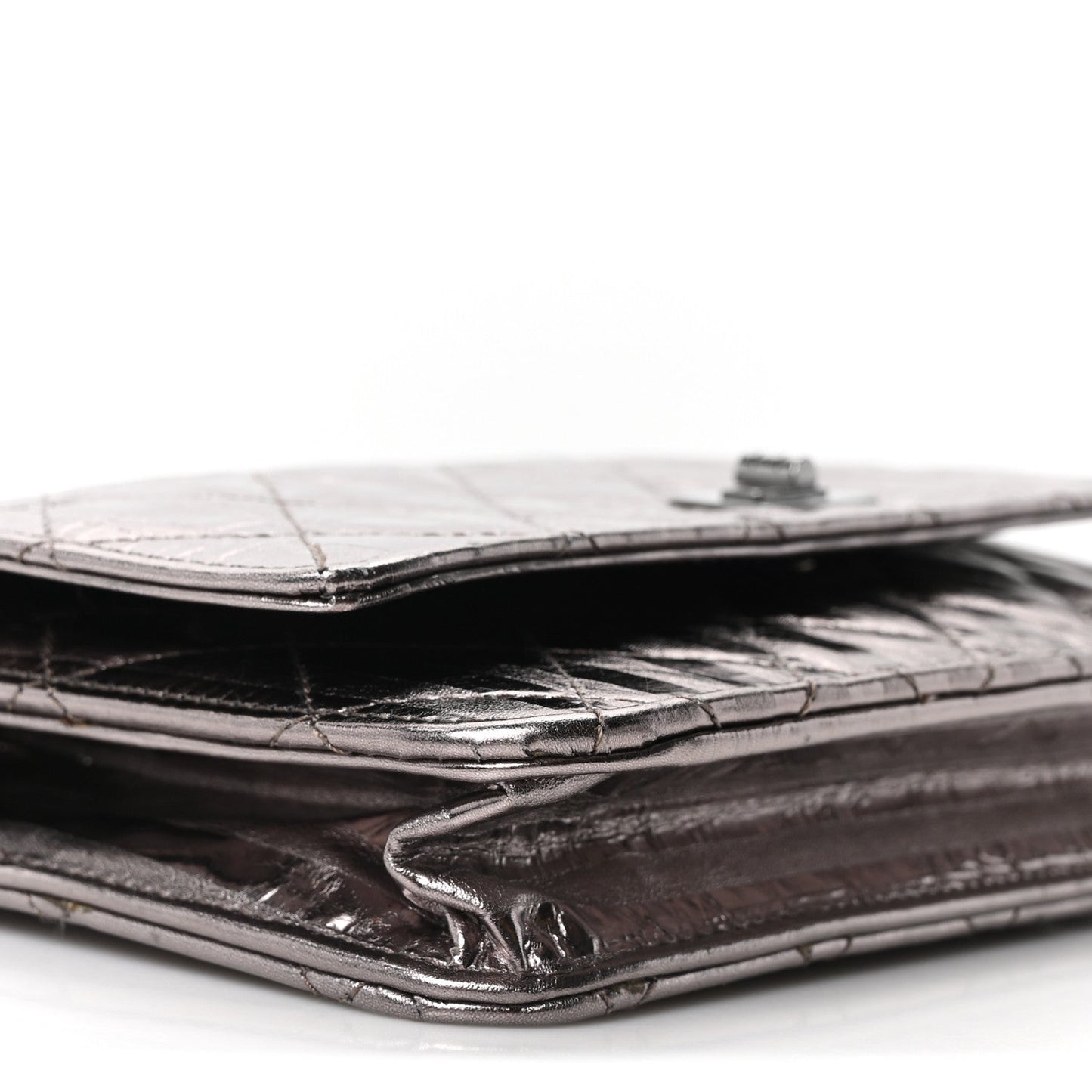 Metallic Striped Calfskin Reissue Wallet On Chain WOC Silver