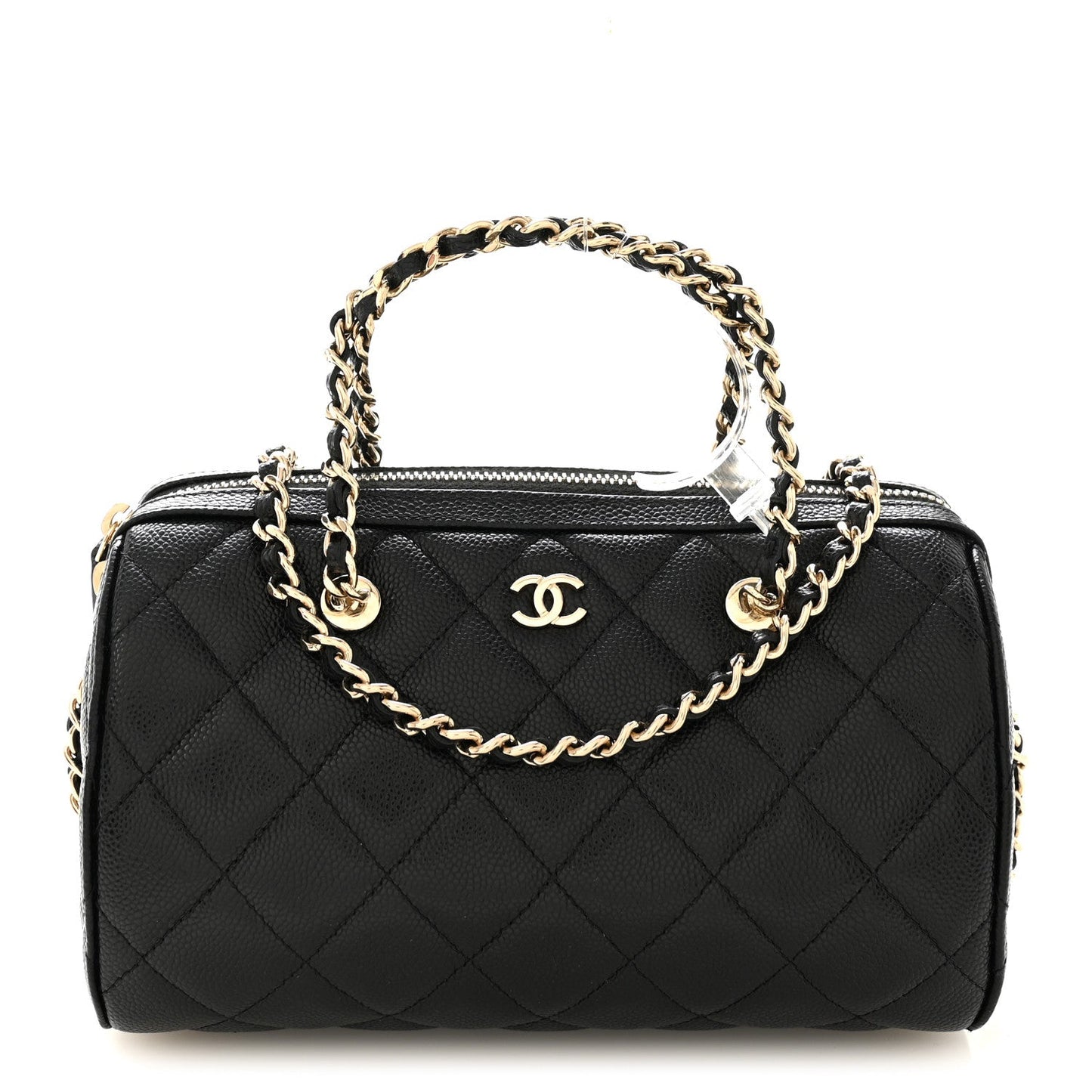 Caviar Quilted Barrel Clutch With Chain Black