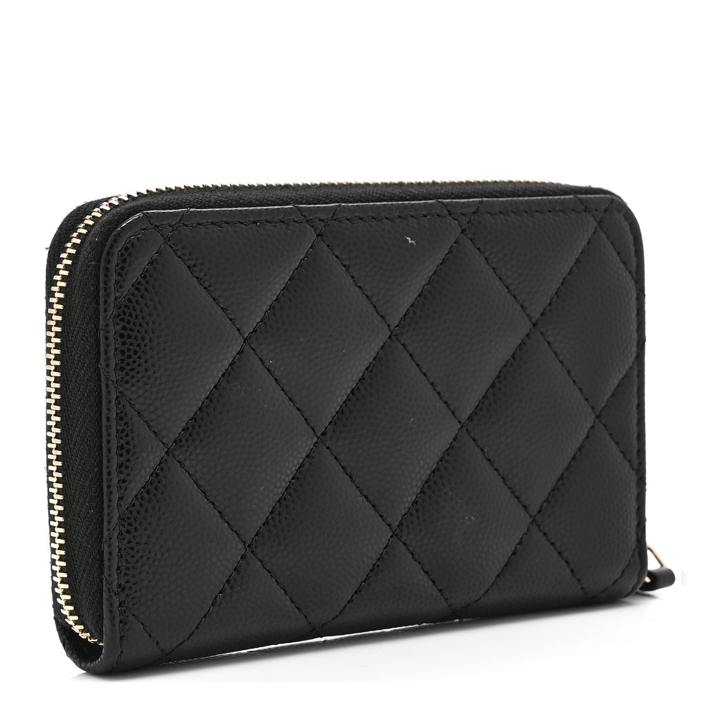Caviar Quilted Crystal Zip Around Coin Purse Wallet Black