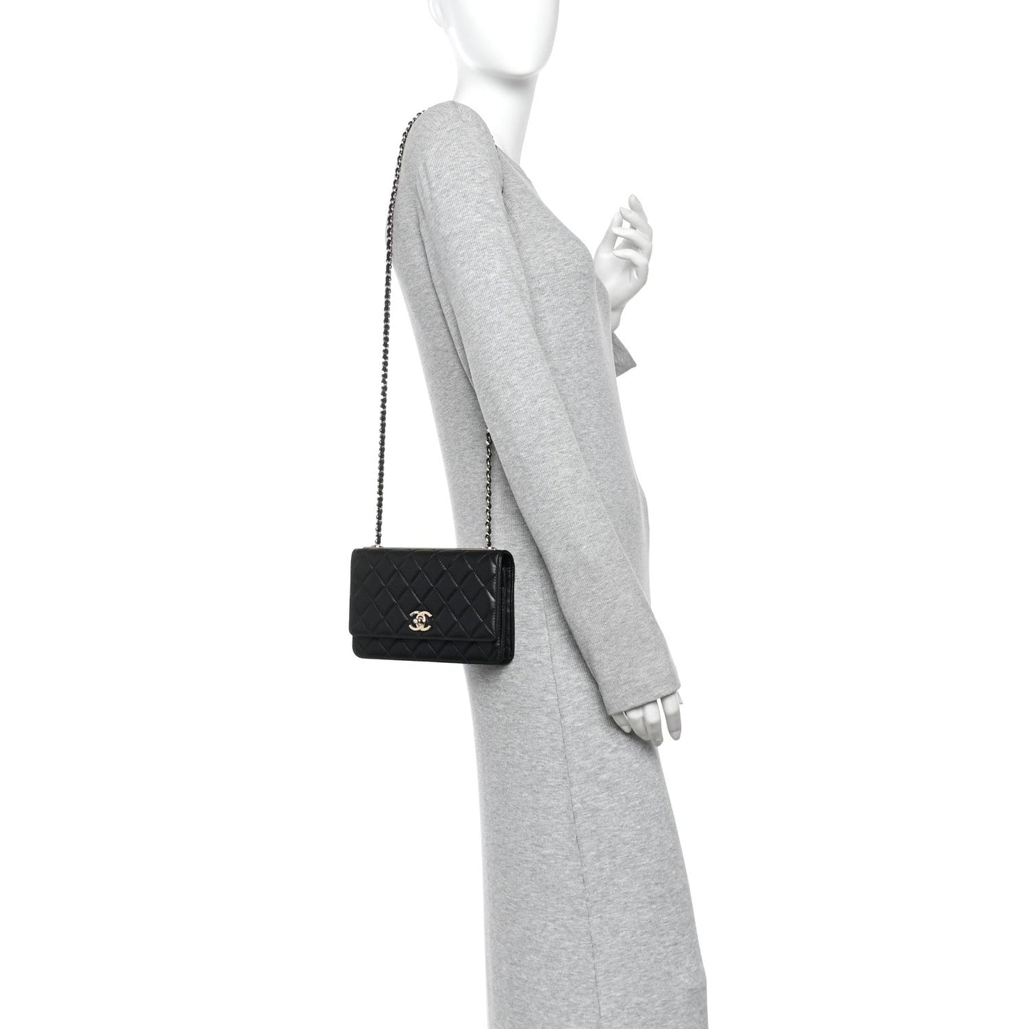 Lambskin Quilted Trendy CC Wallet On Chain WOC Black
