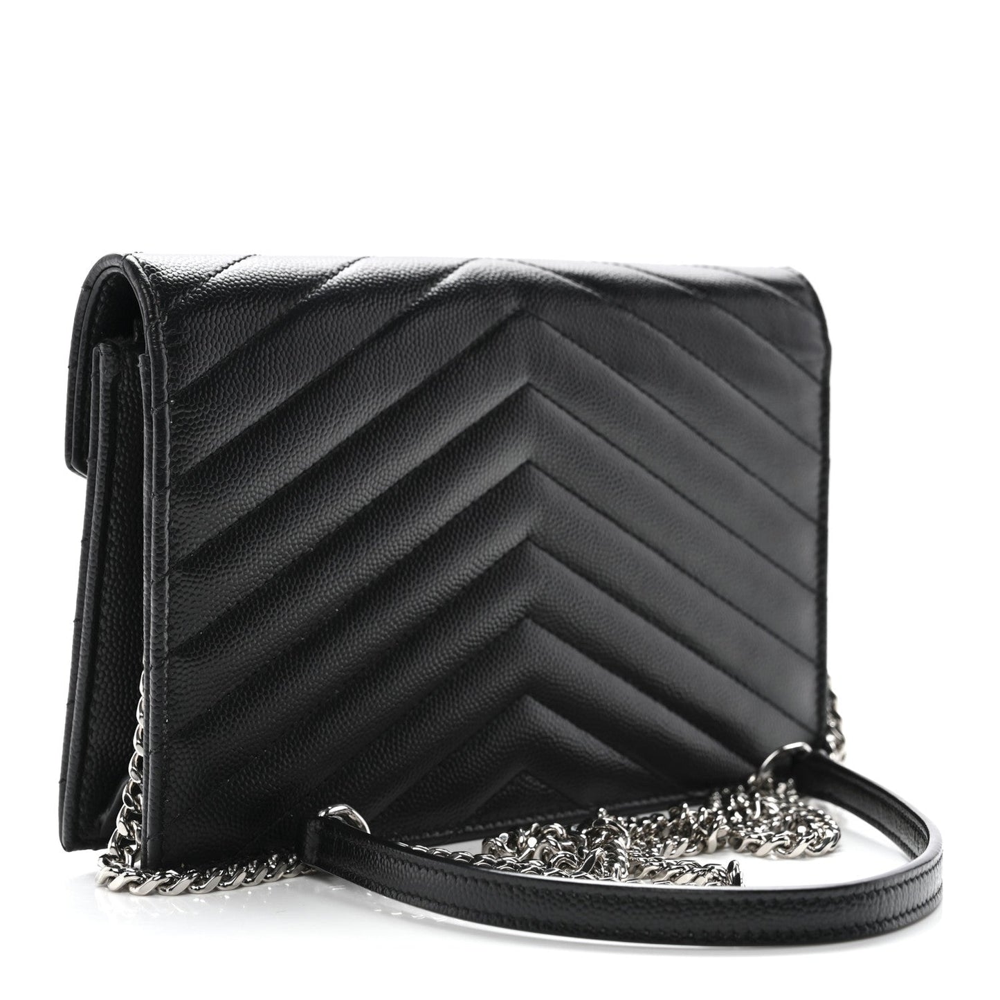 Grain De Poudre Matelasse Chevron Monogram Envelope Chain Wallet Black