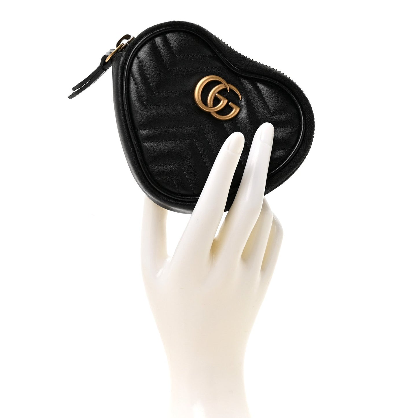 Calfskin Matelasse Chevron GG Marmont Heart Coin Purse Black