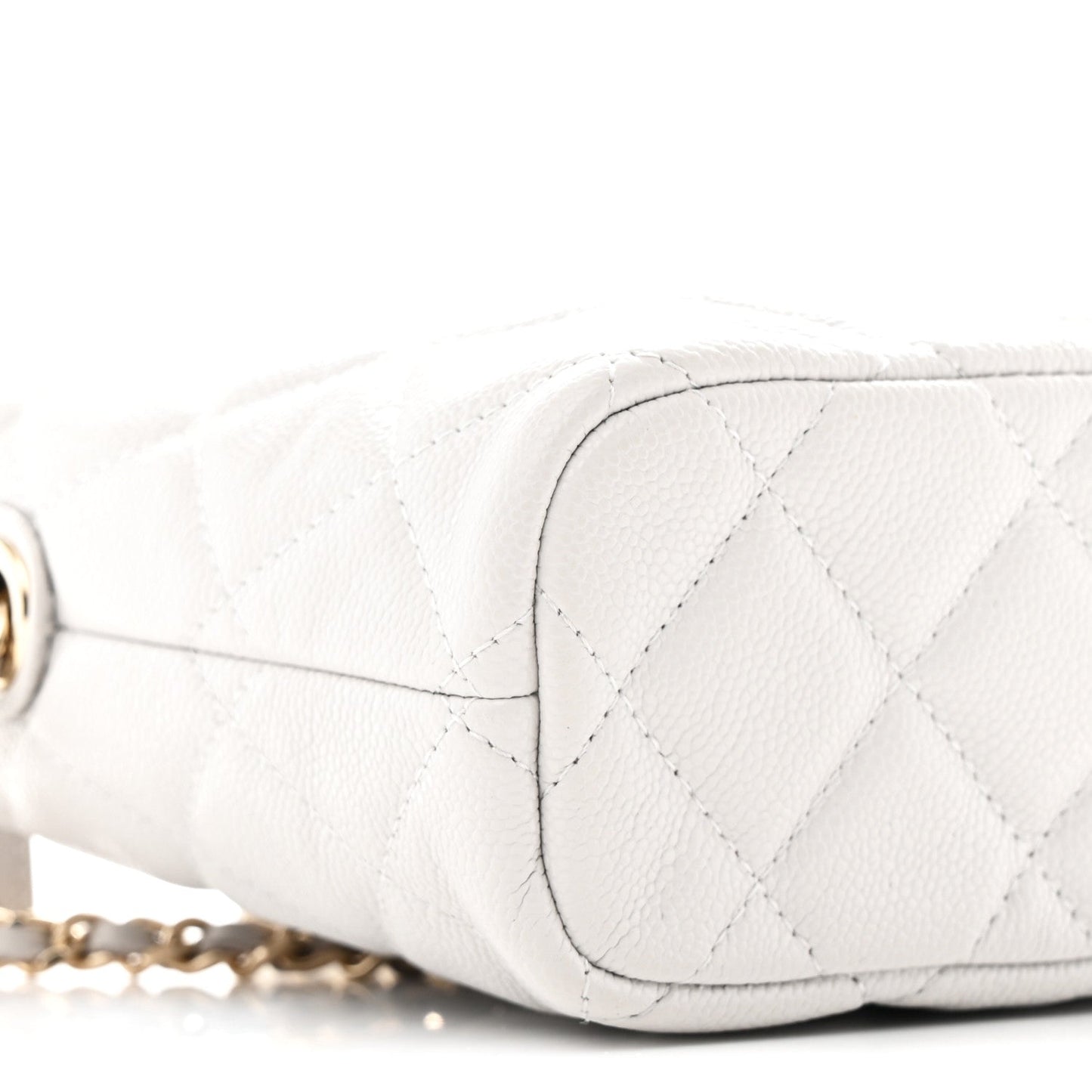 Shiny Caviar Quilted Hobo Clutch With Chain Light Grey