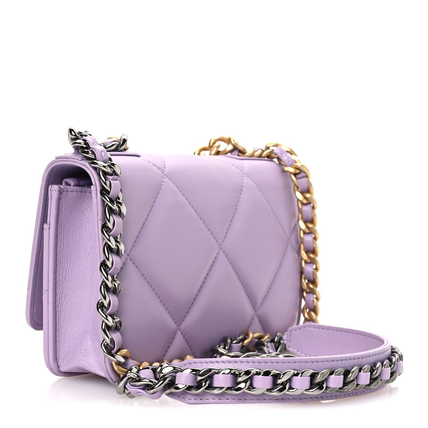 Lambskin Quilted Chanel 19 Wallet On Chain WOC Light Purple