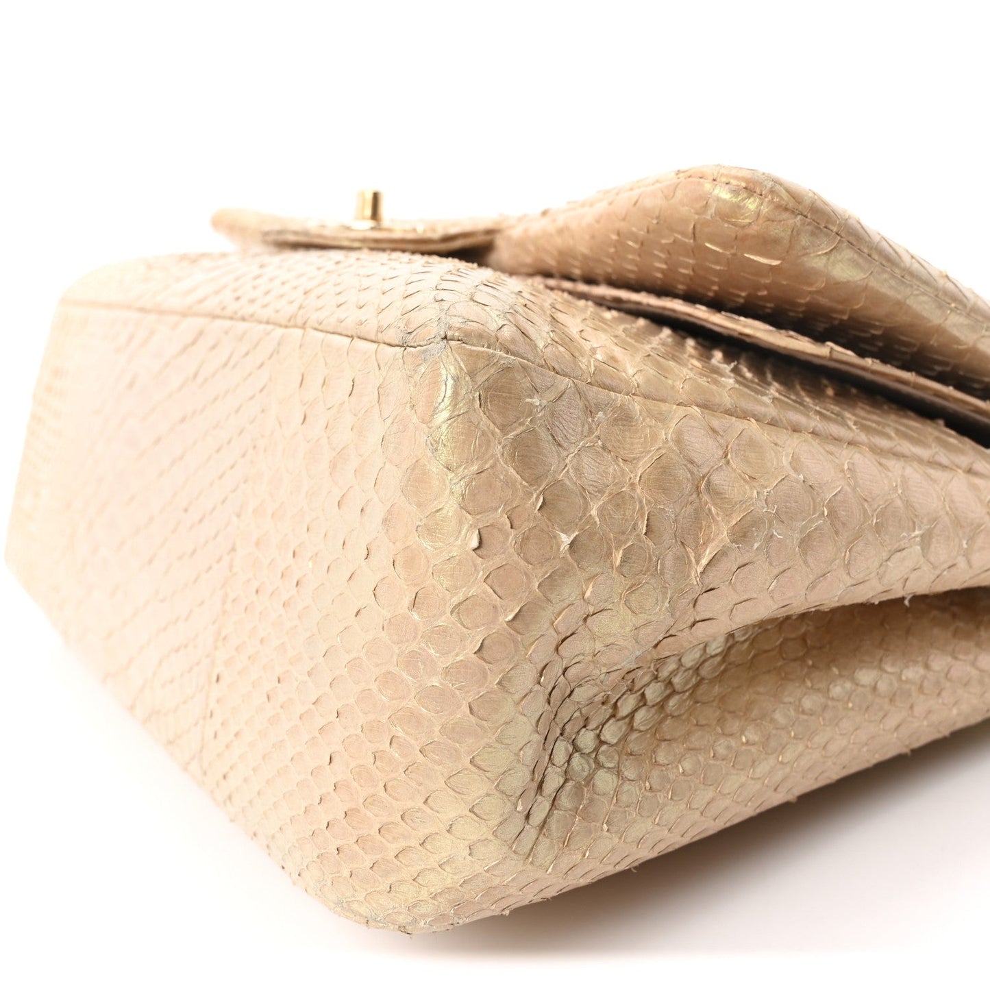 Metallic Snakeskin Jumbo Double Flap Light Beige