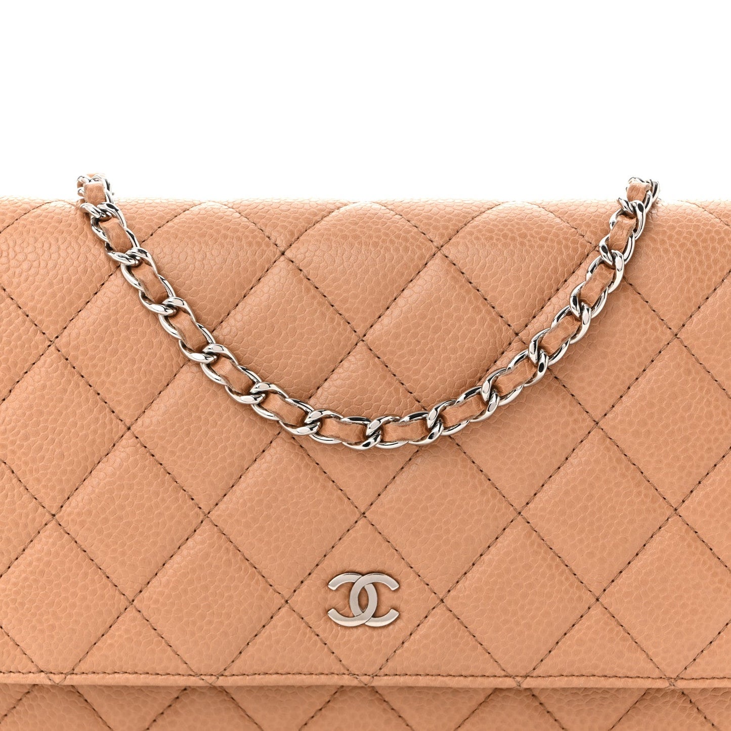 Caviar Quilted Wallet on Chain WOC Beige