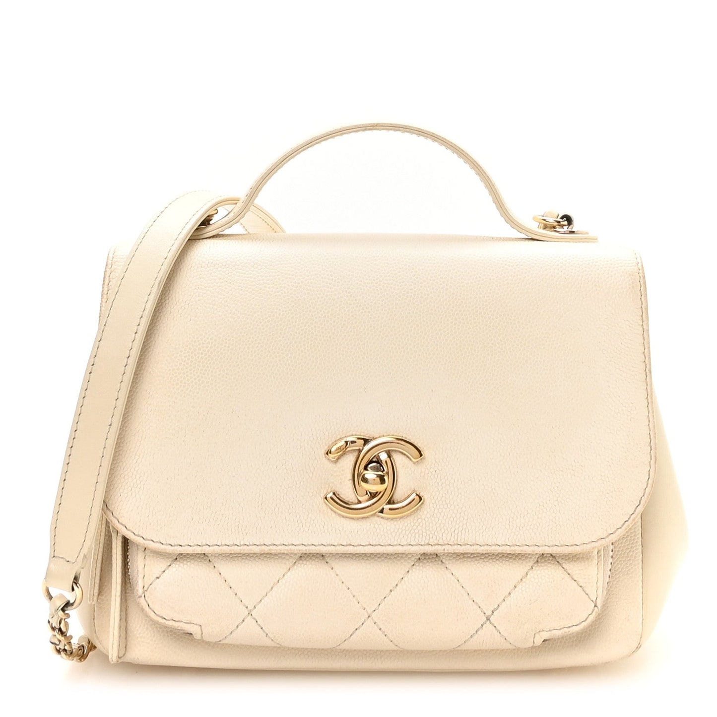 Caviar Quilted Small Business Affinity Flap White