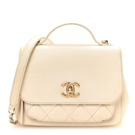 Caviar Quilted Small Business Affinity Flap White