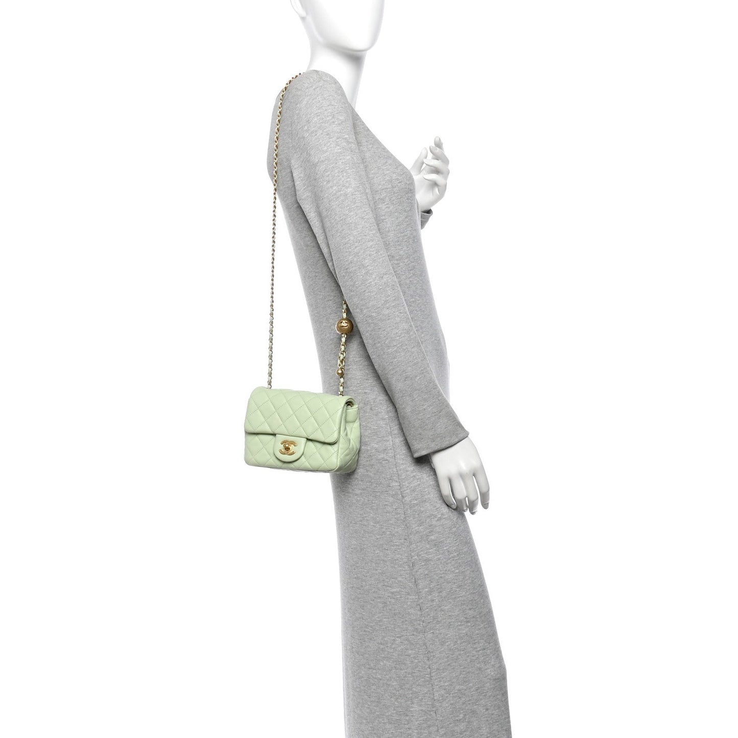 Lambskin Quilted Mini Pearl Crush Flap Light Green