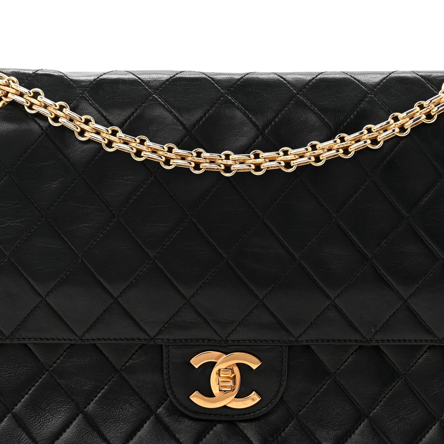 Lambskin Quilted Medium Double Flap Bijoux Chain Black