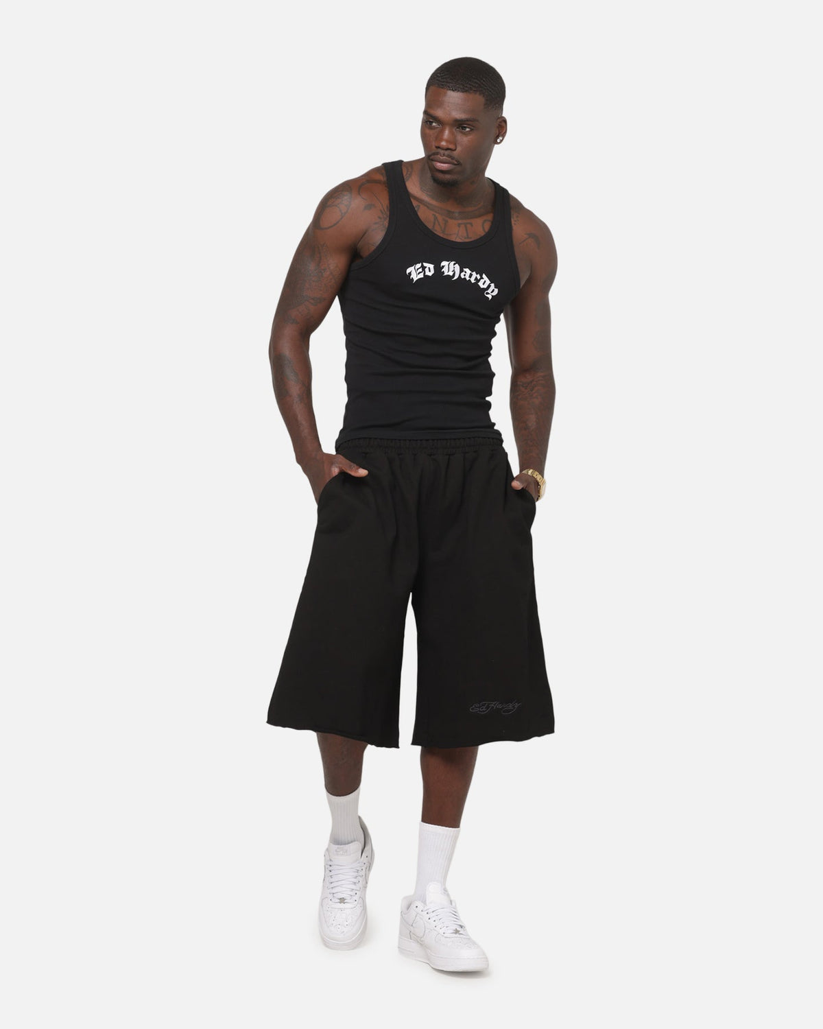 Ed Hardy Baggy Fleece Shorts Black