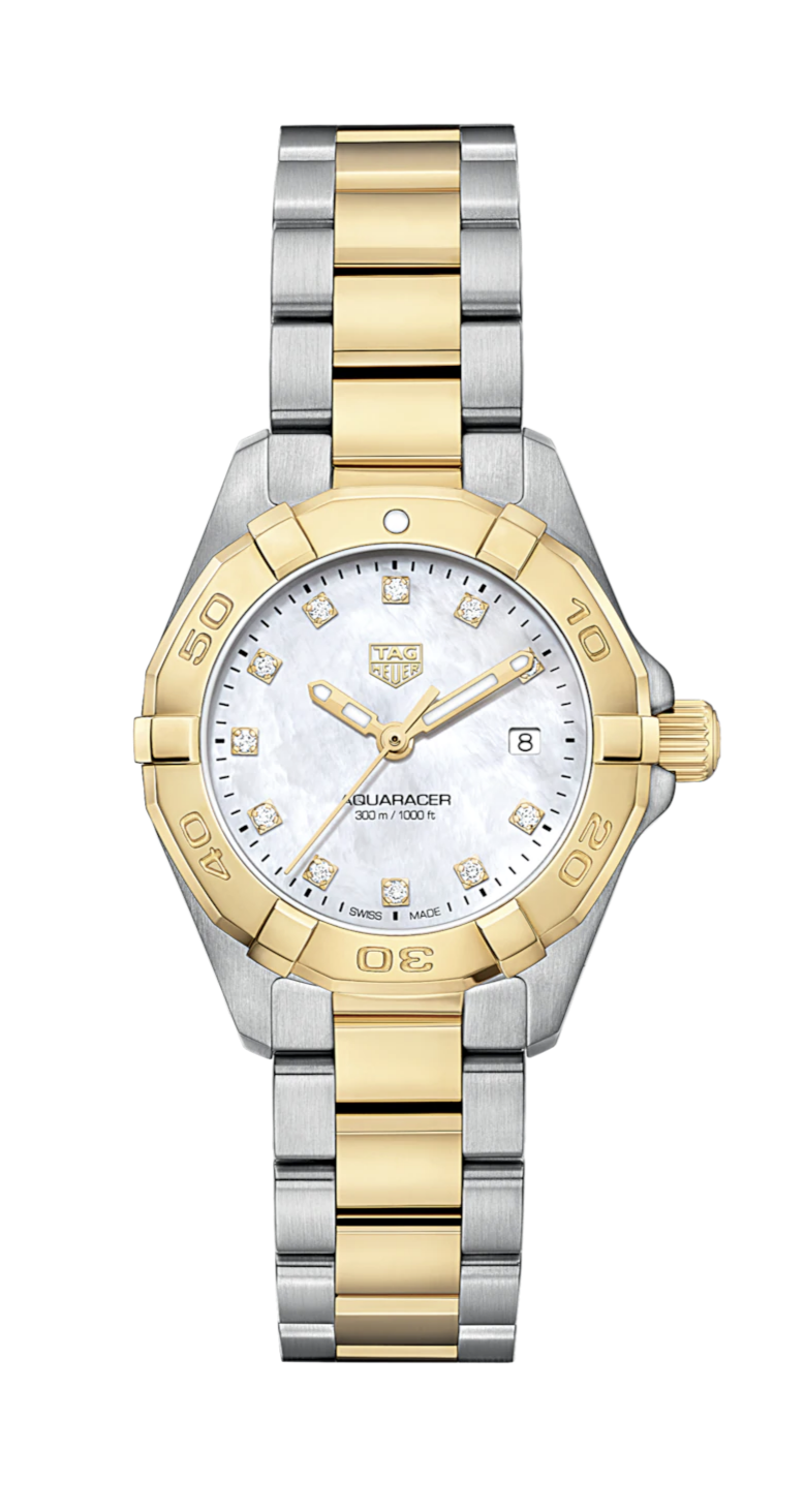 Tag Heuer Aquaracer Diamonds Mother of Pearl Dial Two Tone Steel Strap Watch for Men - WBD1422.BB0321