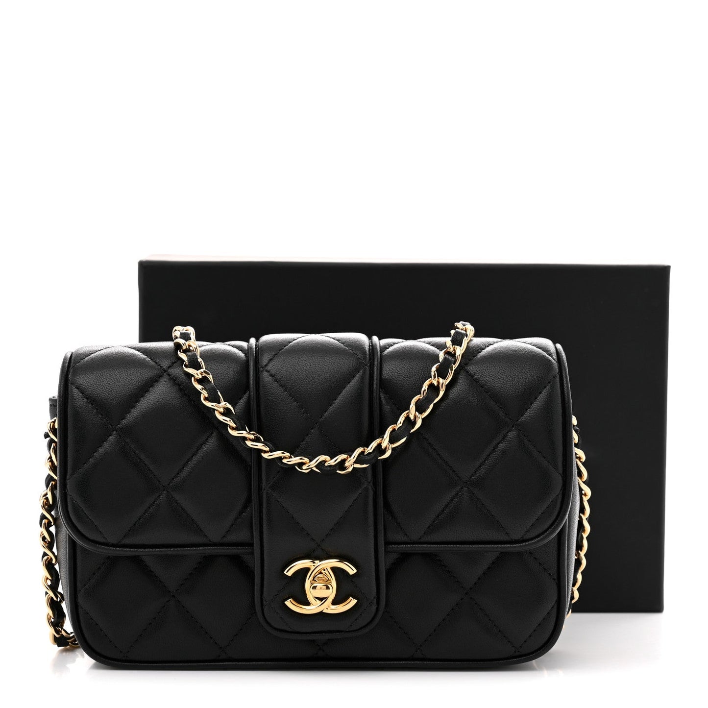 Lambskin Quilted Tab Mini Flap Black